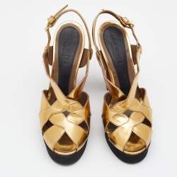 Pre Owned Marni Metallic Gold Leather Peep Toe Platform Sandals Size 39