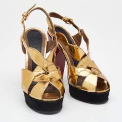 Pre Owned Marni Metallic Gold Leather Peep Toe Platform Sandals Size 39