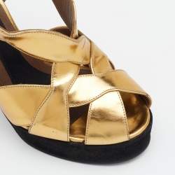 Pre Owned Marni Metallic Gold Leather Peep Toe Platform Sandals Size 39