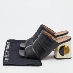 Marni Black Padded Leather Block Heel Open Toe Mules Size 41