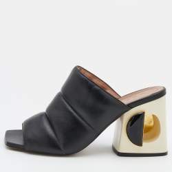 Marni Black Padded Leather Block Heel Open Toe Mules Size 41