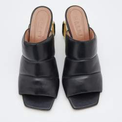Marni Black Padded Leather Block Heel Open Toe Mules Size 41