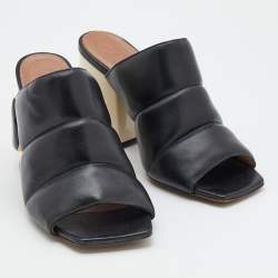 Marni Black Padded Leather Block Heel Open Toe Mules Size 41