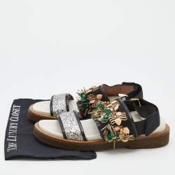 Marni Multicolor Glitter And Suede Embellished Flat Sandals Size 38.5