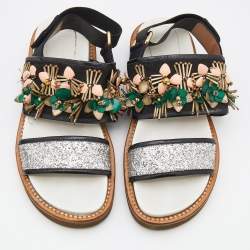 Marni Multicolor Glitter And Suede Embellished Flat Sandals Size 38.5