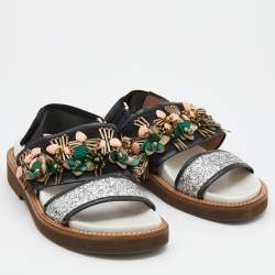 Marni Multicolor Glitter And Suede Embellished Flat Sandals Size 38.5