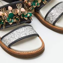 Marni Multicolor Glitter And Suede Embellished Flat Sandals Size 38.5