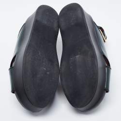 Pre Owned Marni Dark Green Leather Cross Strap Slingback Platform Sandals Size 37