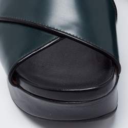 Pre Owned Marni Dark Green Leather Cross Strap Slingback Platform Sandals Size 37