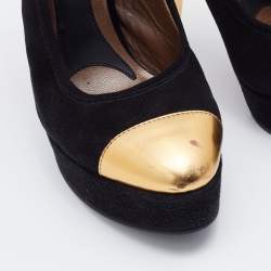Marni Black/Gold Suede and Leather Platforms Ankle Strap Pumps Size 39