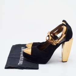 Marni Black/Gold Suede and Leather Platforms Ankle Strap Pumps Size 39