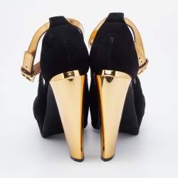 Marni Black/Gold Suede and Leather Platforms Ankle Strap Pumps Size 39