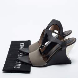 Pre Owned Marni Black/Grey Leather Ankle Strap Sandals Size 37
