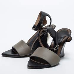 Pre Owned Marni Black/Grey Leather Ankle Strap Sandals Size 37