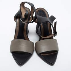 Pre Owned Marni Black/Grey Leather Ankle Strap Sandals Size 37