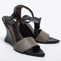 Pre Owned Marni Black/Grey Leather Ankle Strap Sandals Size 37