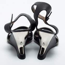 Pre Owned Marni Black/Grey Leather Ankle Strap Sandals Size 37
