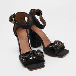 Marni Dark Grey Felt Crystal Embellished Ankle Strap Sandals Size 38