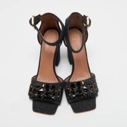 Marni Dark Grey Felt Crystal Embellished Ankle Strap Sandals Size 38