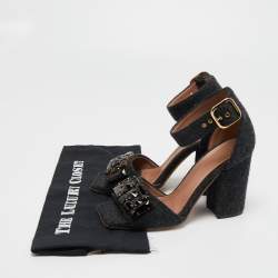 Marni Dark Grey Felt Crystal Embellished Ankle Strap Sandals Size 38