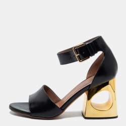 Pre Owned Marni Black Leather Ankle Strap Sandals Size 38