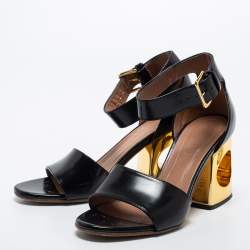 Pre Owned Marni Black Leather Ankle Strap Sandals Size 38