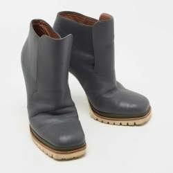 Marni Grey Leather Square Toe Ankle Booties Size 40