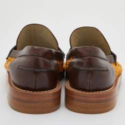 Marni Brown/Yellow Leather and Perforated Calf Hair Slip On Loafers Size 38