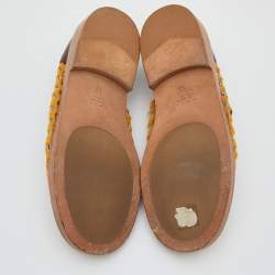 Marni Brown/Yellow Leather and Perforated Calf Hair Slip On Loafers Size 38