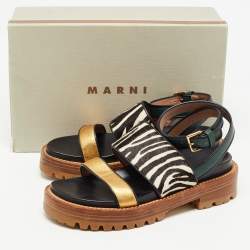 Pre Owned Marni Multicolor Leather and Calf Hair Animal Print Slingback Sandals Size 39