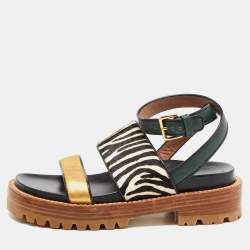 Pre Owned Marni Multicolor Leather and Calf Hair Animal Print Slingback Sandals Size 39