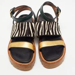Pre Owned Marni Multicolor Leather and Calf Hair Animal Print Slingback Sandals Size 39