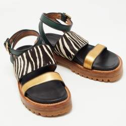 Pre Owned Marni Multicolor Leather and Calf Hair Animal Print Slingback Sandals Size 39