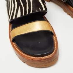 Pre Owned Marni Multicolor Leather and Calf Hair Animal Print Slingback Sandals Size 39