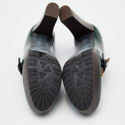 Marni Green/Brown Patent Leather Platform Loafer Pumps Size 39