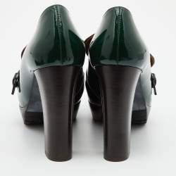 Marni Green/Brown Patent Leather Platform Loafer Pumps Size 39