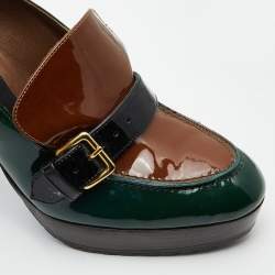 Marni Green/Brown Patent Leather Platform Loafer Pumps Size 39