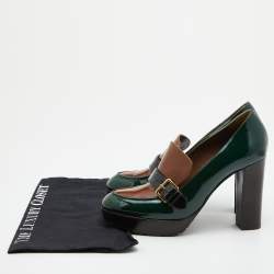 Marni Green/Brown Patent Leather Platform Loafer Pumps Size 39