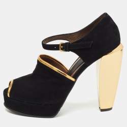 Marni Black/Gold Suede Ankle Strap Platform Pumps Size 40