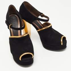 Marni Black/Gold Suede Ankle Strap Platform Pumps Size 40