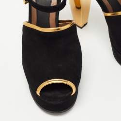 Marni Black/Gold Suede Ankle Strap Platform Pumps Size 40
