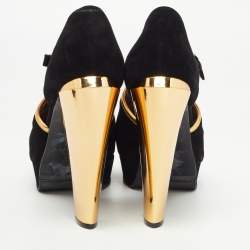 Marni Black/Gold Suede Ankle Strap Platform Pumps Size 40