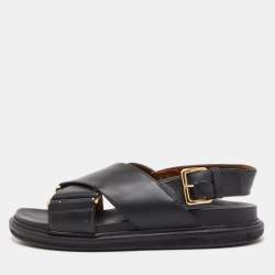 Marni Black Leather Cross-Strap Flat Sandals Size 36