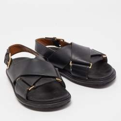 Marni Black Leather Cross-Strap Flat Sandals Size 36