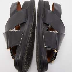 Marni Black Leather Cross-Strap Flat Sandals Size 36