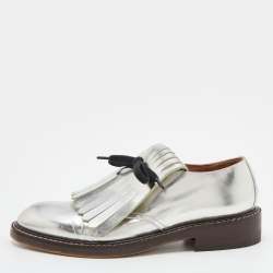 Marni Silver Patent Leather Fringed Derby Size 37