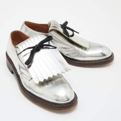 Marni Silver Patent Leather Fringed Derby Size 37