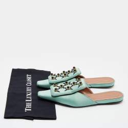 Pre Owned Marni Green Satin Embellished Mules Size 39