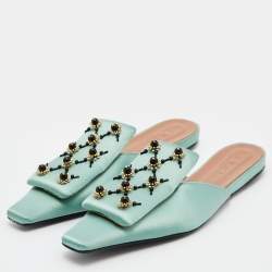 Pre Owned Marni Green Satin Embellished Mules Size 39