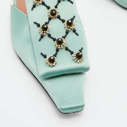 Pre Owned Marni Green Satin Embellished Mules Size 39